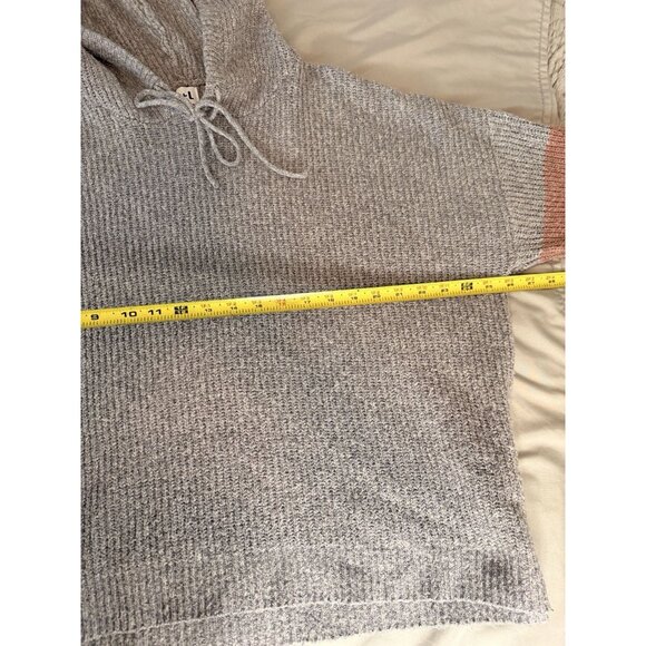 John + Jenn Chenille Hooded Sweater Gray Rust Stripe Sleeve Medium Soft Knit Med - Picture 5 of 9
